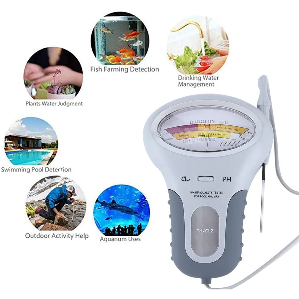 Portable 2in 1 Water Quality PH CL2 Chlorine Tester Level Meters for Swimming Pool Spa Hot