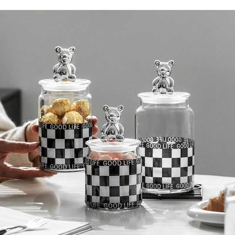 Glass Storage Jar Tea Coffee Tanks Nut Dried Fruit Household Bear Shaped Lid Snack Candy Bottle Sealed Cans