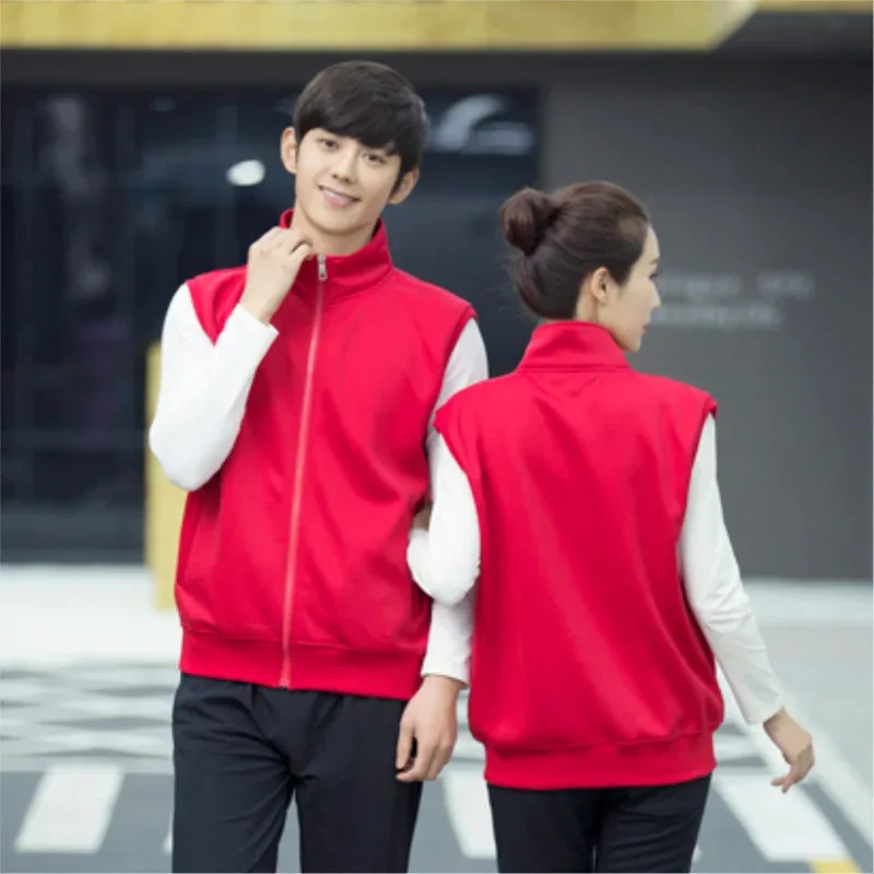 Winter Polar Fleece Vest Custom Logo Casual Solid Color Embroidery Company Brand plus Velvet Warm Print Text Picture