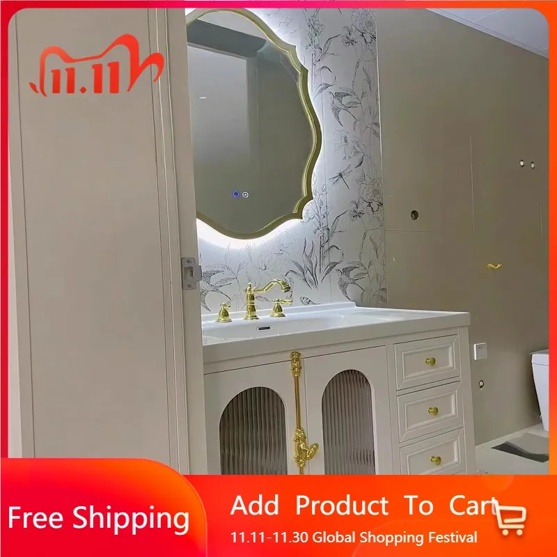 

American Light Luxury Bathroom Cabinet Wash Table Face Wash Basin Cabinet Ceramic Combination Mobile Per Bagno Furniture