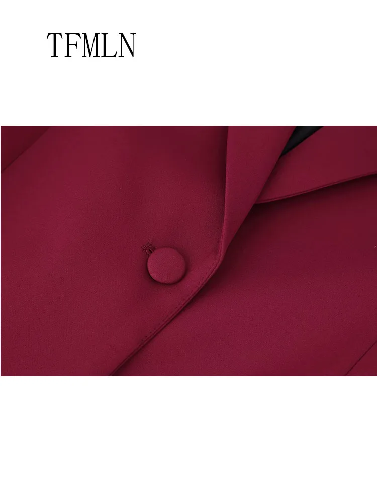 TFMLN 2025 الخريف الريش السترة الستر للنساء ريترو شيك واحدة الصدر جيوب السببية معاطف مكتب سيدة محززة أبلى #5