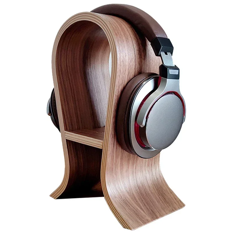 Headset Stand for Office Desk Gaming Headphone Display Holder Hanger Wooden Walnut with Cellphone Holder, 10cm/ 12cm Width