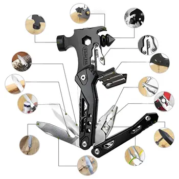 MuqiNush 16合1不銹鋼多功能鉗,內置折疊鉗和破窗錘,適用於野外生存和露營 10 最佳銷售 生存多功能工具 - №10