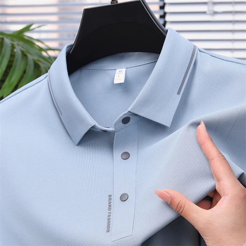 Business Polo Shirt Solid Color Quick-drying Versatile Top Ice Silk Seamless Short-sleeved T-shirt Men 2024 Summer New Style