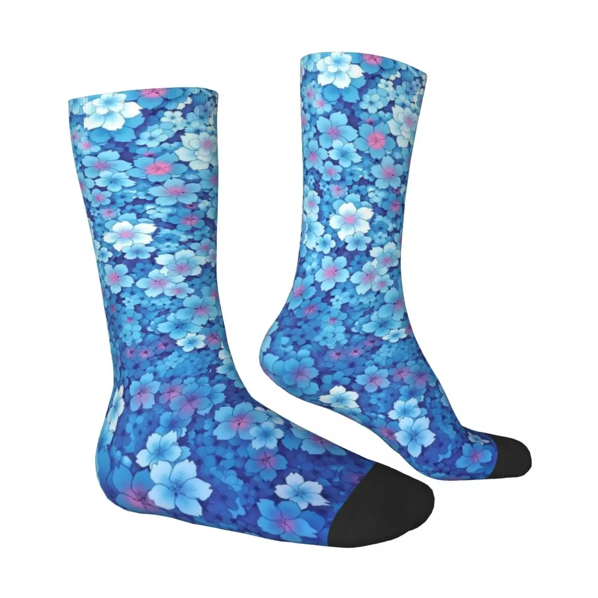 Falling Blue Flower Stockings Sakura Cherry Blossom Leisure Socks Spring Anti Skid Socks Women Men Outdoor Medium Soft Socks