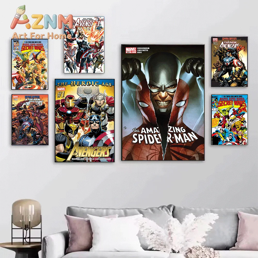 Marvel Savage Wolverine & Spider‑Man Comic Canvas Print, Superhero Comic Cover Graphic Art Poster, Frameless Canvas Wall Pictu