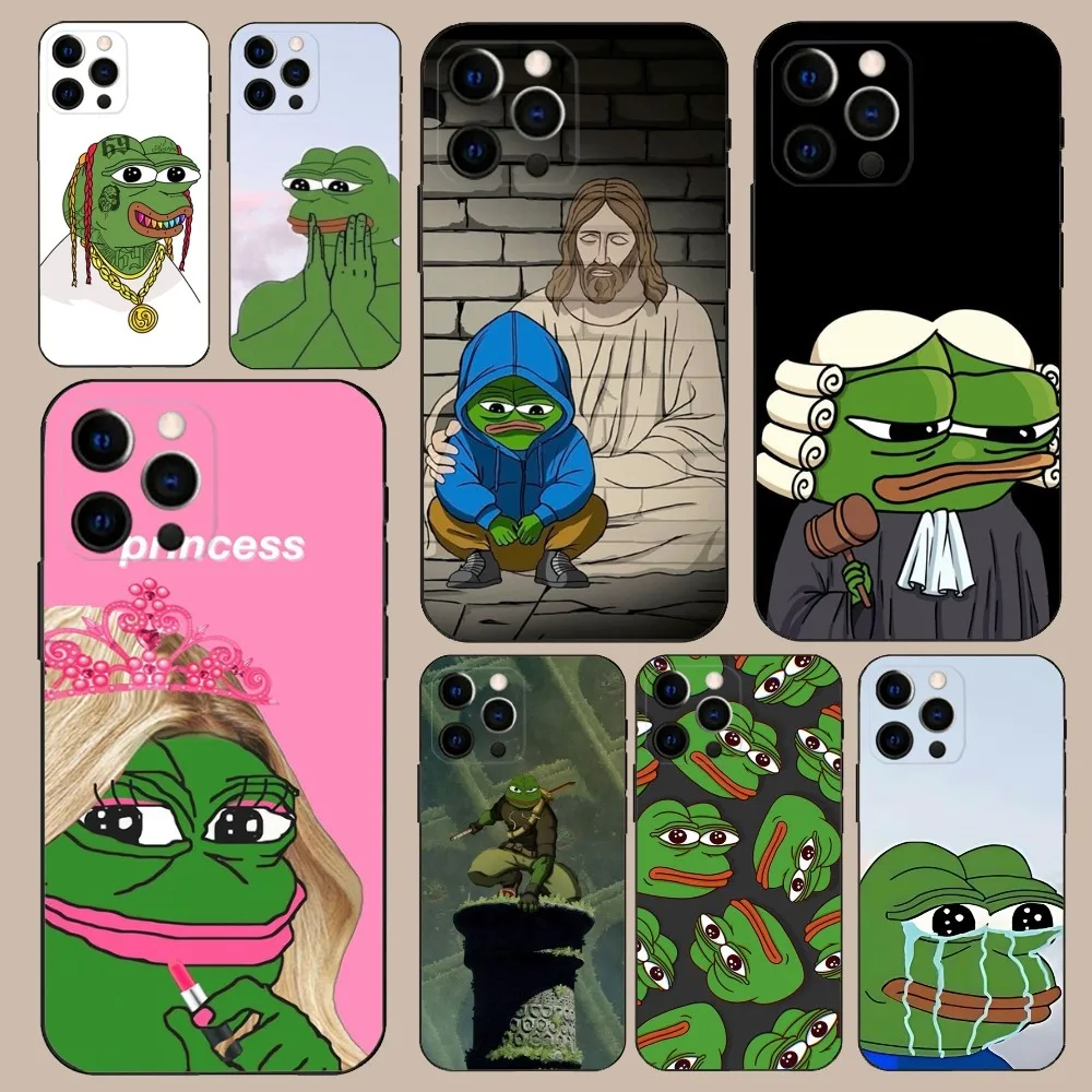 Sad Frog P-Pepe Phone Case For iPhone 16,15,14,13,12,11,Pro,X,XS,Max,XR,Plus,Mini Soft Black Cover