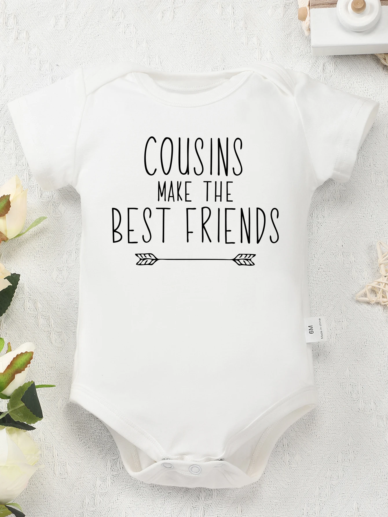 COUSINS MAKE THE BEST FRIENDS 100% Cotton 3-24M Newborn Short Sleeve Romper Clothes Infant Baby Girls Boys Fashion Cute Jumpsuit