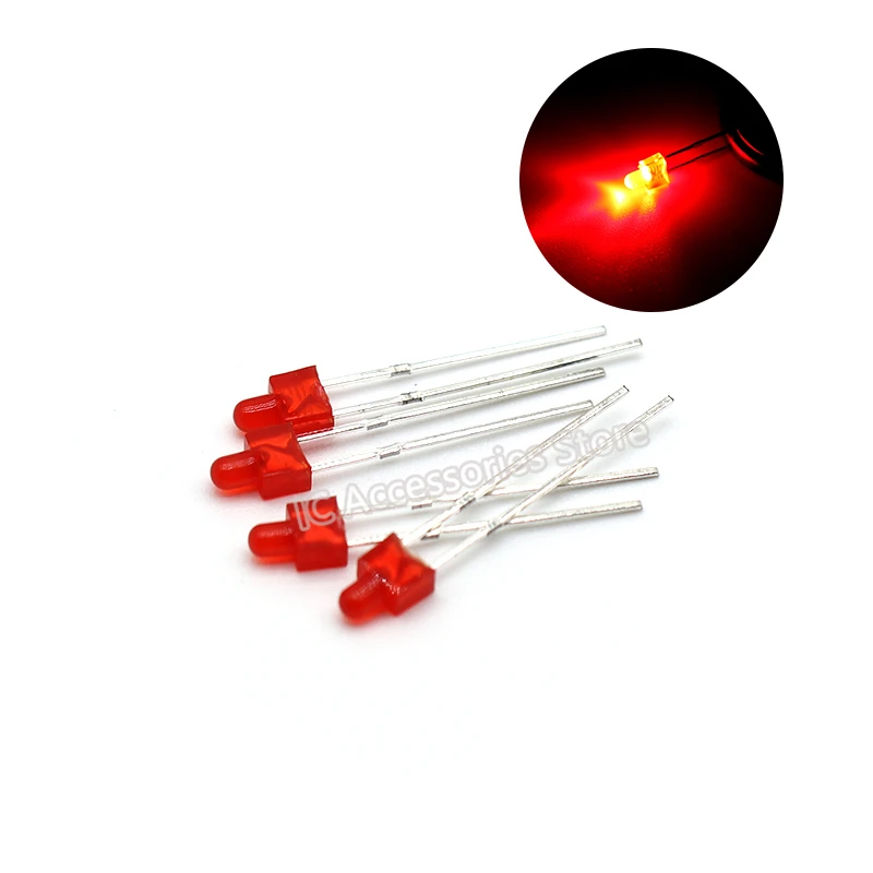 80pcs Red light 2MM F2 short flat head LED light-emitting diode highlight lamp beads pacifier type short foot