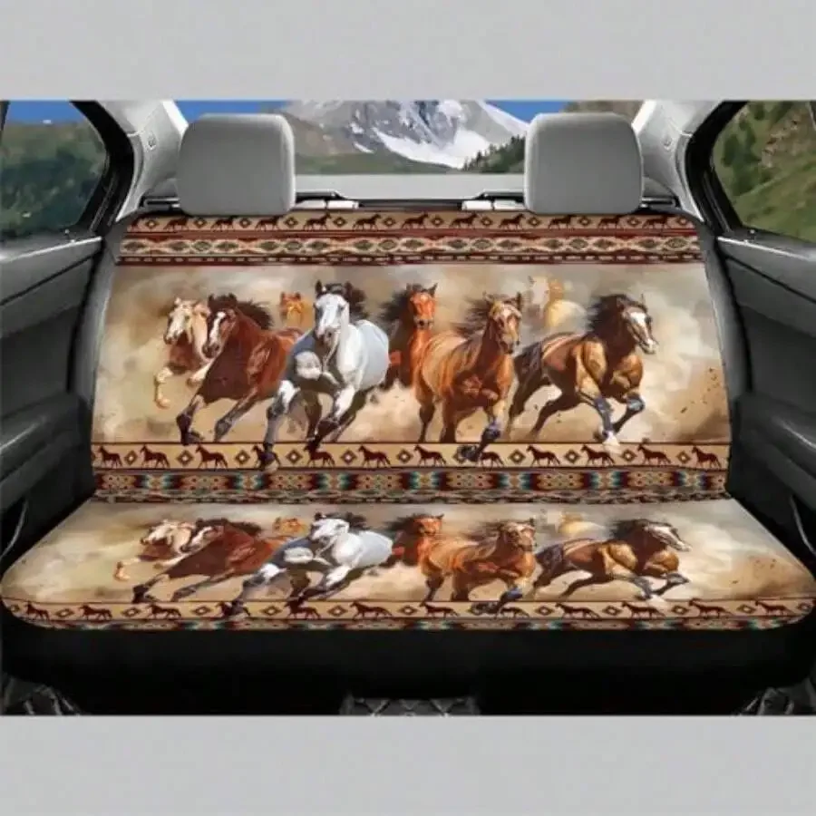 Horse Print Car Back Seat Cover Universal Non-Slip Split Rear Bench Full Wrap Scratchproof Decorative