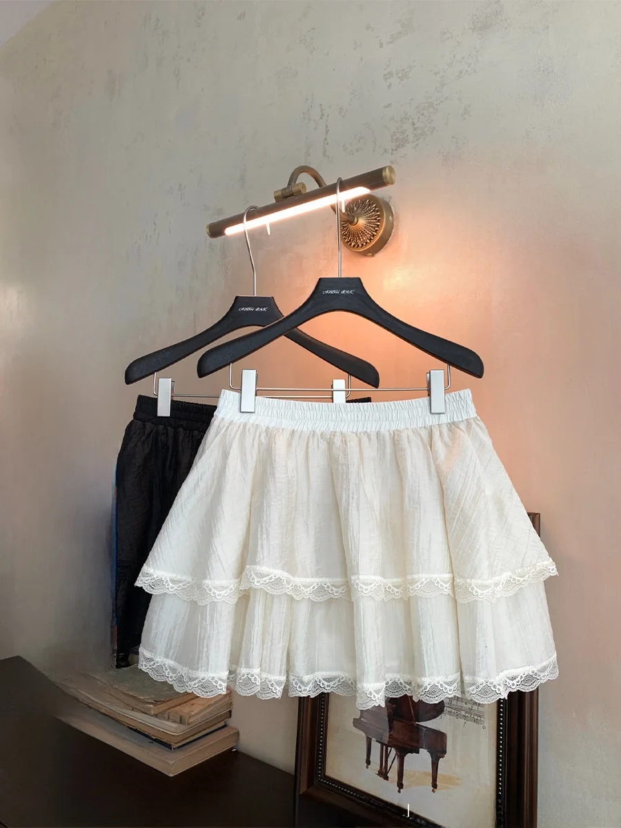

Ballet Princ Sle Double Layer Lace Trim Cake Skirt plus Size A-Line Skirt High Waist Lace Fabric Casual Everyday Wear