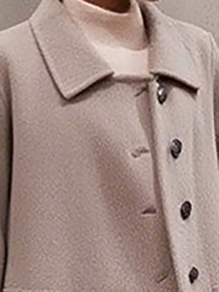 

Casual Single Breasted Commute Jacket Temperament Lapel Long Sleeve Woolen Coat Autumn Winter Fashion Solid Color Long Overcoat