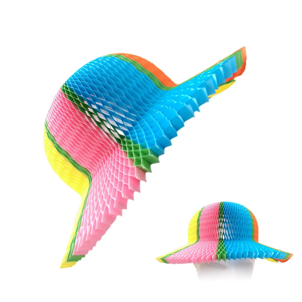 

Honeycomb Rainbow Color Folding Paper Vase Hat Foldable Origami Sun Hat DIY Caps Colorful Party Hats Festival Decorations