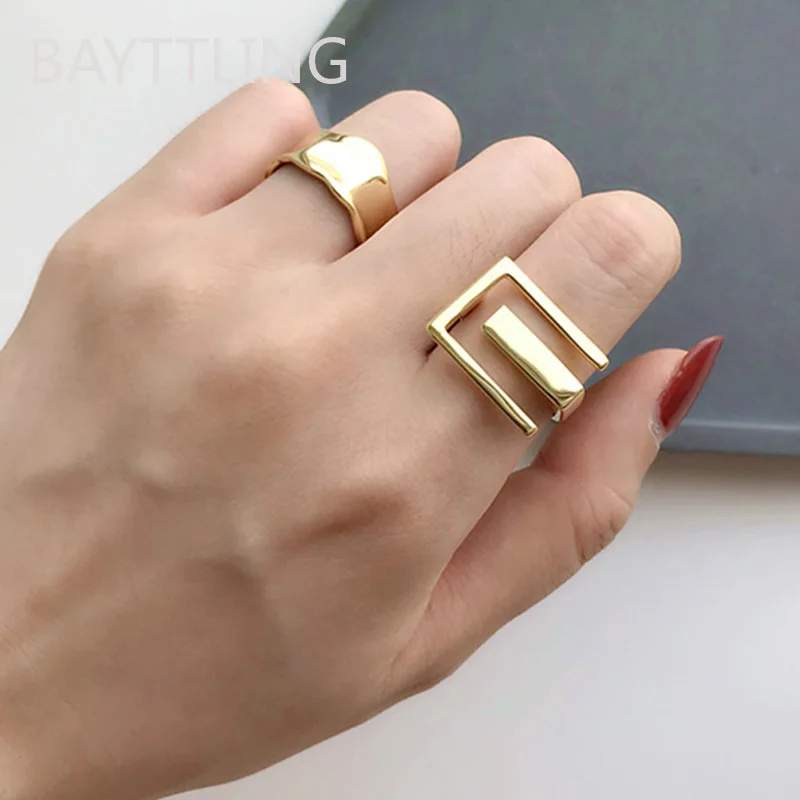 Minimalist 925 Sterling Silver Width Rings For Women Trendy Creative France Gold Plated Elegant Bride Jewelry Gifts