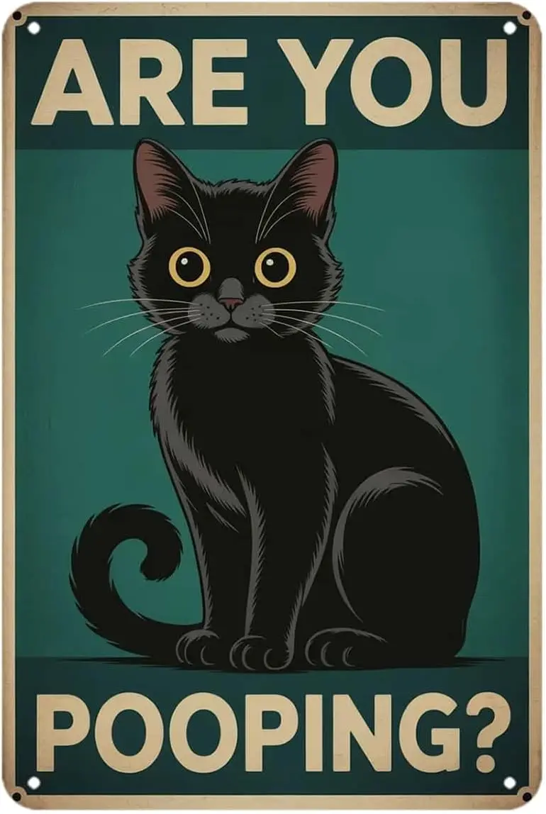 Funny Black Cat Are You Pooping Tin Sign Cute Kitten Bathroom Decor Vintage Metal Signs Wall Decor for Kitchen Bar Cafe Bedroom