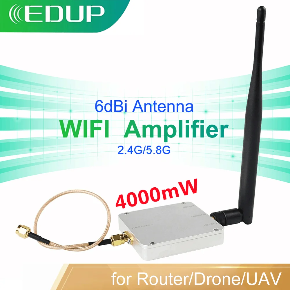 EDUP WiFi Booster Amplifier 2.4G&5.8G Long Range 4000mW Booster 6dBi Antenna Wireless WiFi Signal booster For Router Drone UAV