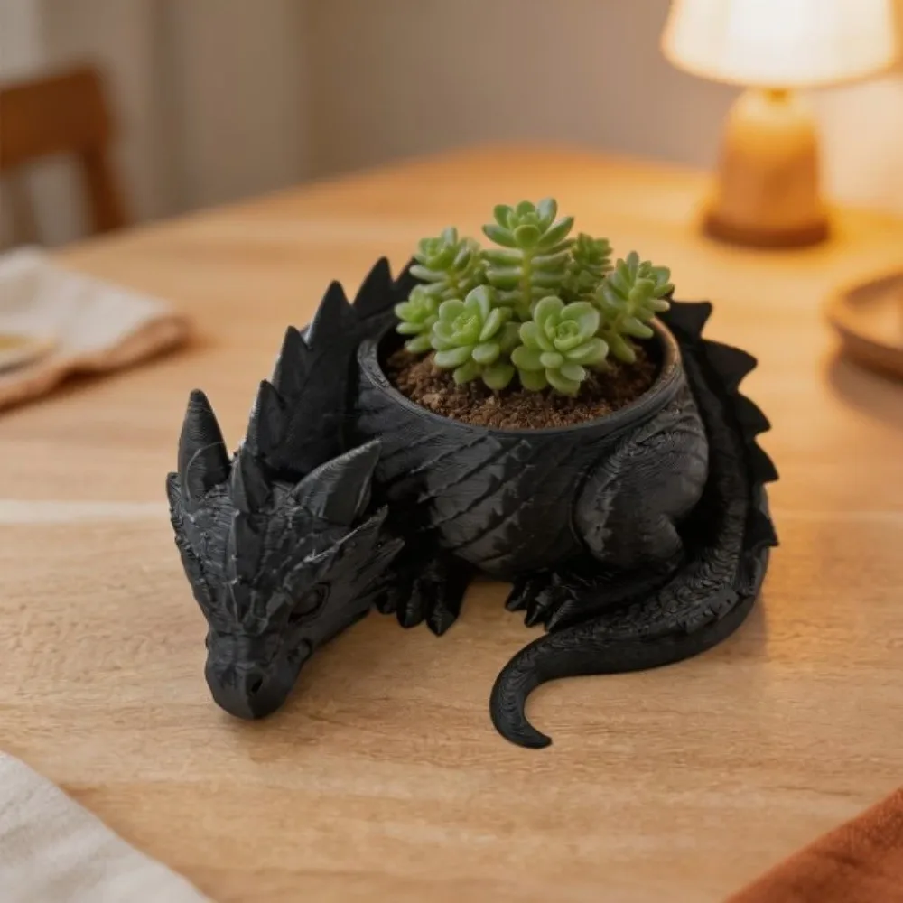 3D Printed Sleeping Dragon Planter Resin Mini Planter Pot Office Desk Decor Handcrafted Texture Dragon Ornament Planter