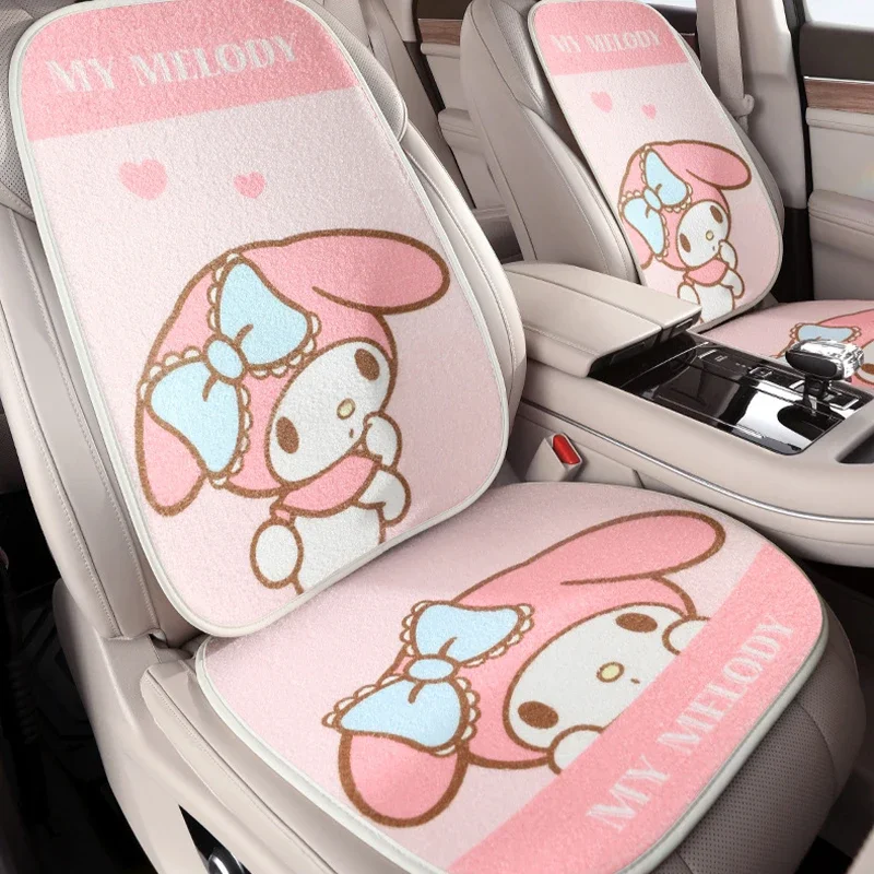 Sanrio Kawaii Hello Kitty Plush Car Seat Cushion Kuromi Cinnamoroll Anime Cartoon Winter Warmer Driver Rear Seat Cover Cushions