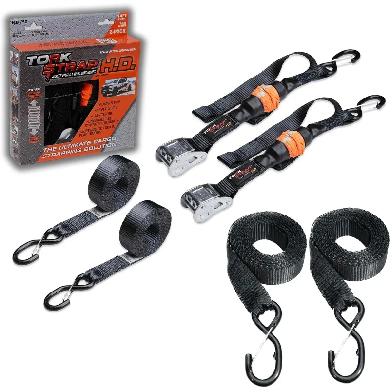 

TorkStrap HD750 Bundle |14' x 1.5'' Heavy Duty Spring Loaded Tie Down Straps with 24' Strap Extensions-2,250LB Max Load (2-Pack)