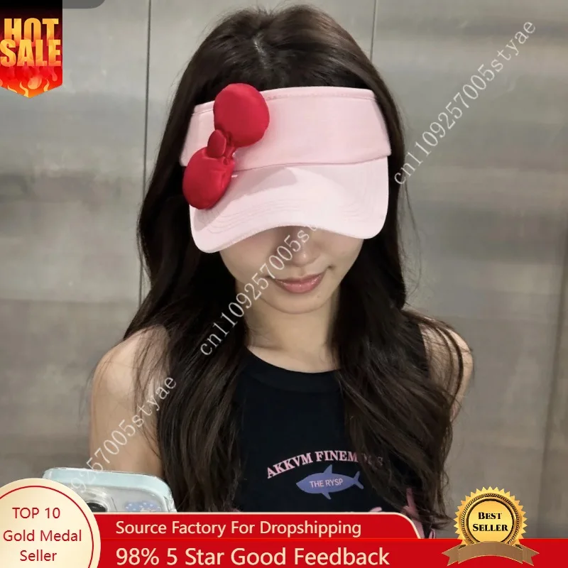 

Cute Hello Kitty Summer Sun Protection Hat with Bow Tie - 3D Sunshade for Cycling and Outdoor Use