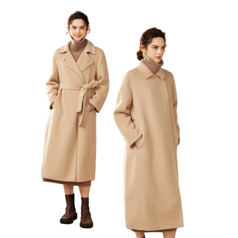 Double Collar Mouth High-End Women's Coat Autumn and Winter New Camel Wool 100% Fashion Women's Wear Warm Coat Long Loose