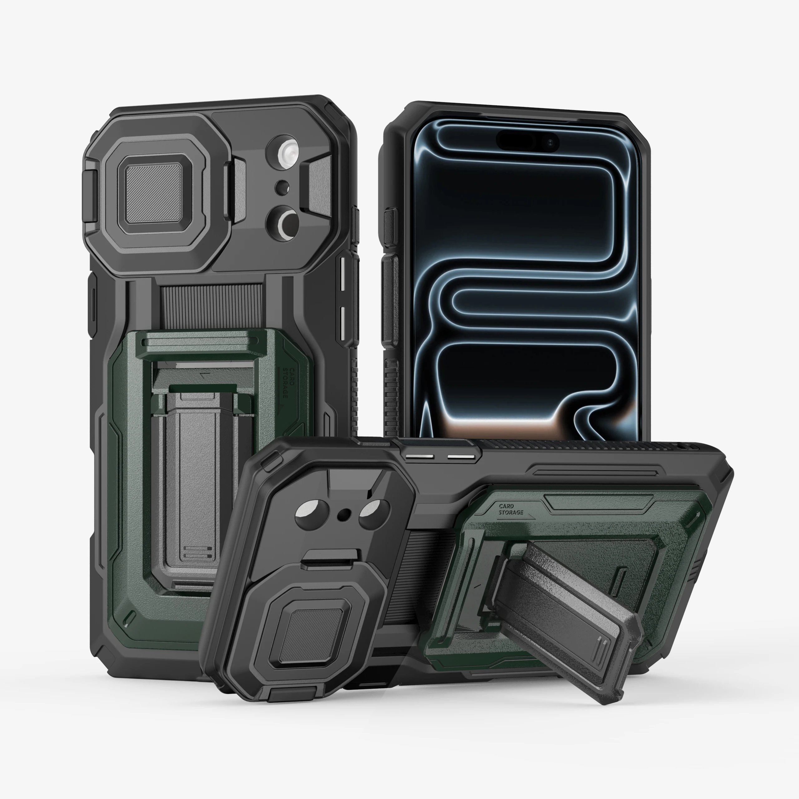 Shockproof Bracket Armor Card Slot Wallet Case For iPhone 17 16 15 14 13 Pro Max Plus Camera Lens 360 Degreed Protection Cover view 6