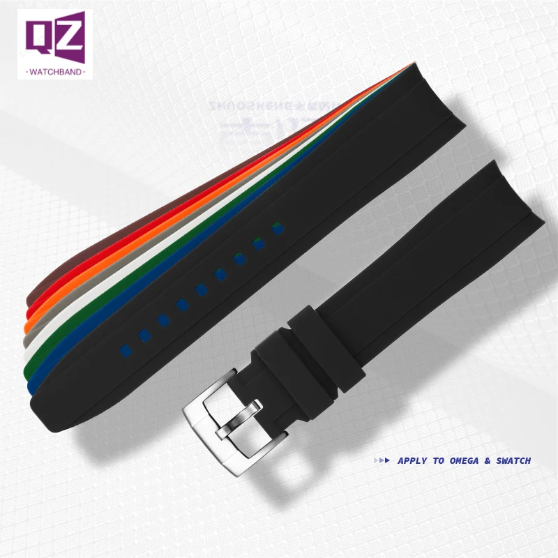 Rubber Watchband For Swatch Moonwatch X Omega Watch Accessories Waterproof Watch Silicone Band Curved Strap 20mm