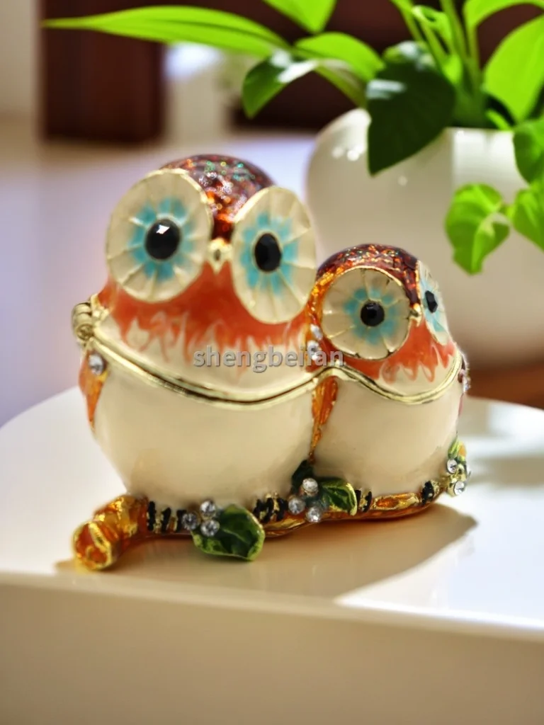 

Utgdf Metal Craft Enamel Ornament Mini Owl Jewelry Box Trinket Counter Decoration Bithday Gift Trinket Box For Home Decor Neckla