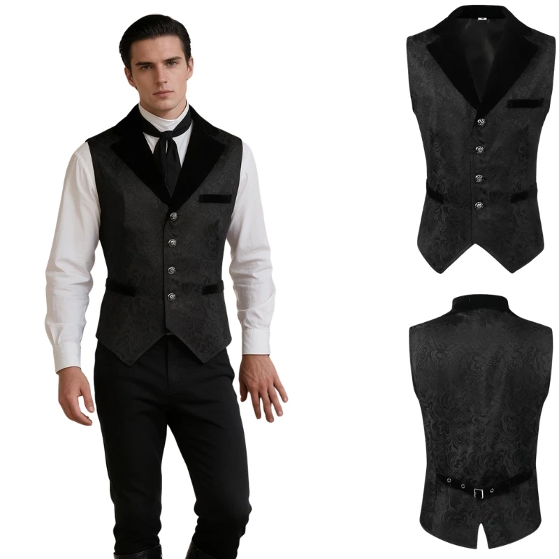 Men's Gothic Victorian Waistcoat Vintage SteampunkDress Vest Shawl Lapel 4 Button Formal WeddingProm Party Groom Tuxedo Vest