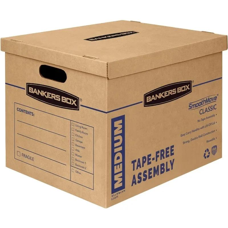 8 Pack Medium Classic Moving Boxes, Tape-Free with Reinforced Handles