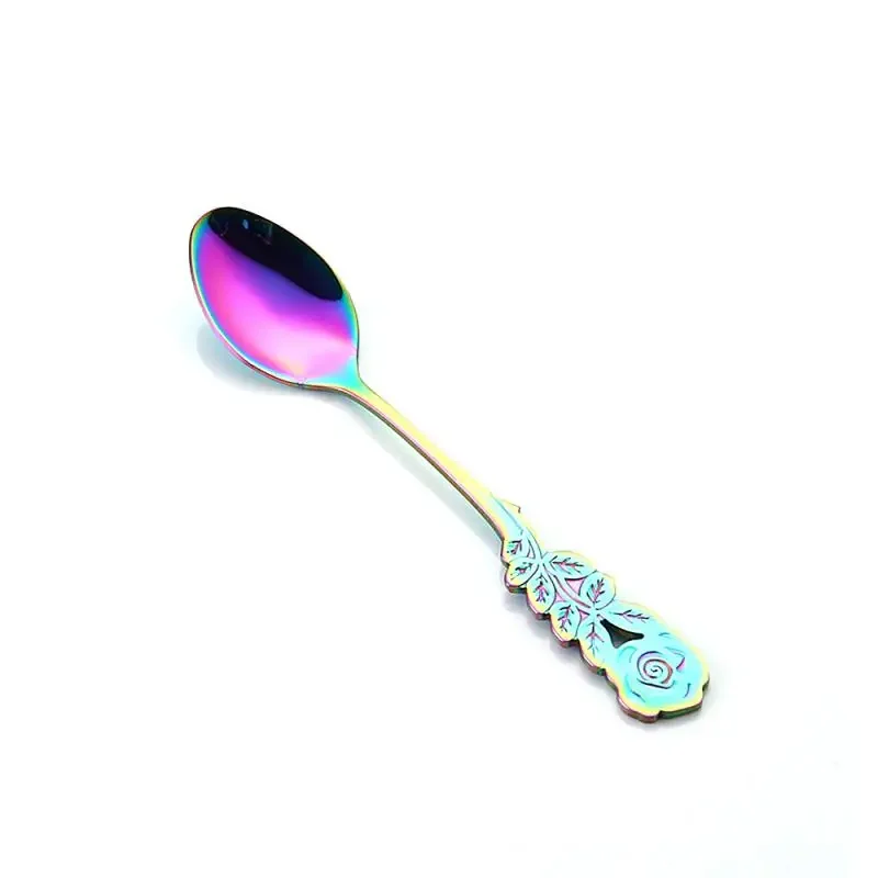 Tea Spoon Long Handle Coffee Scoop Plated Rose Teaspoon Ice Cream Dessert Spoons Sugar Stiring Spoon Kitchen Accessories