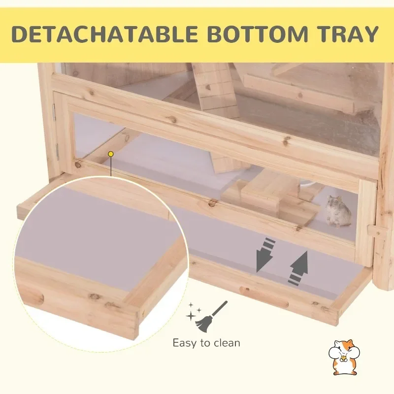 Wooden hamster feeding box Transparent hamster breeding box Simple wooden brooding box