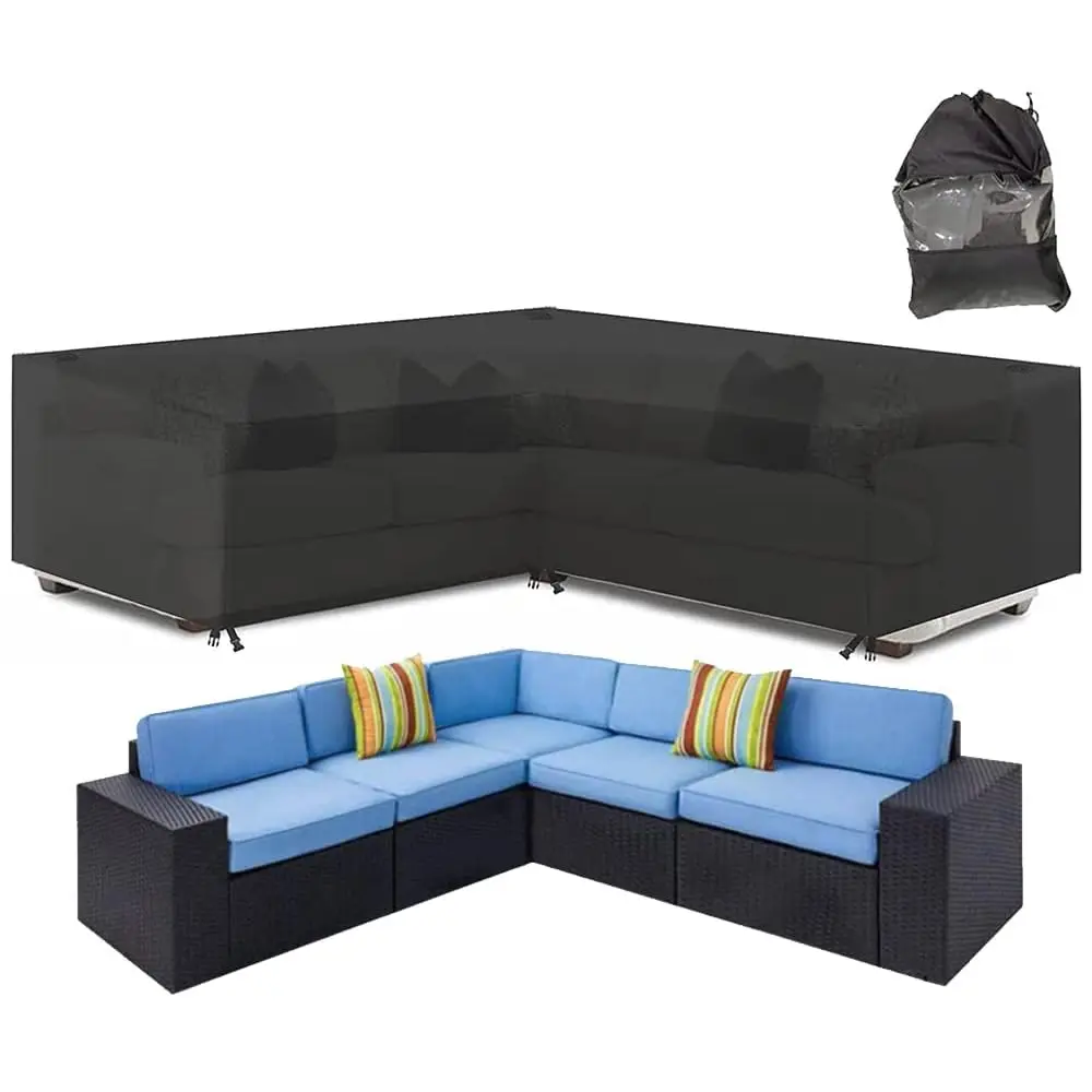 

Patio Furniture Sectional Couch Sofa Cover Weatherproof Heavy Duty 420D Ox Outdoor V Shaped Sectional Garden Rattan Corner Sofa