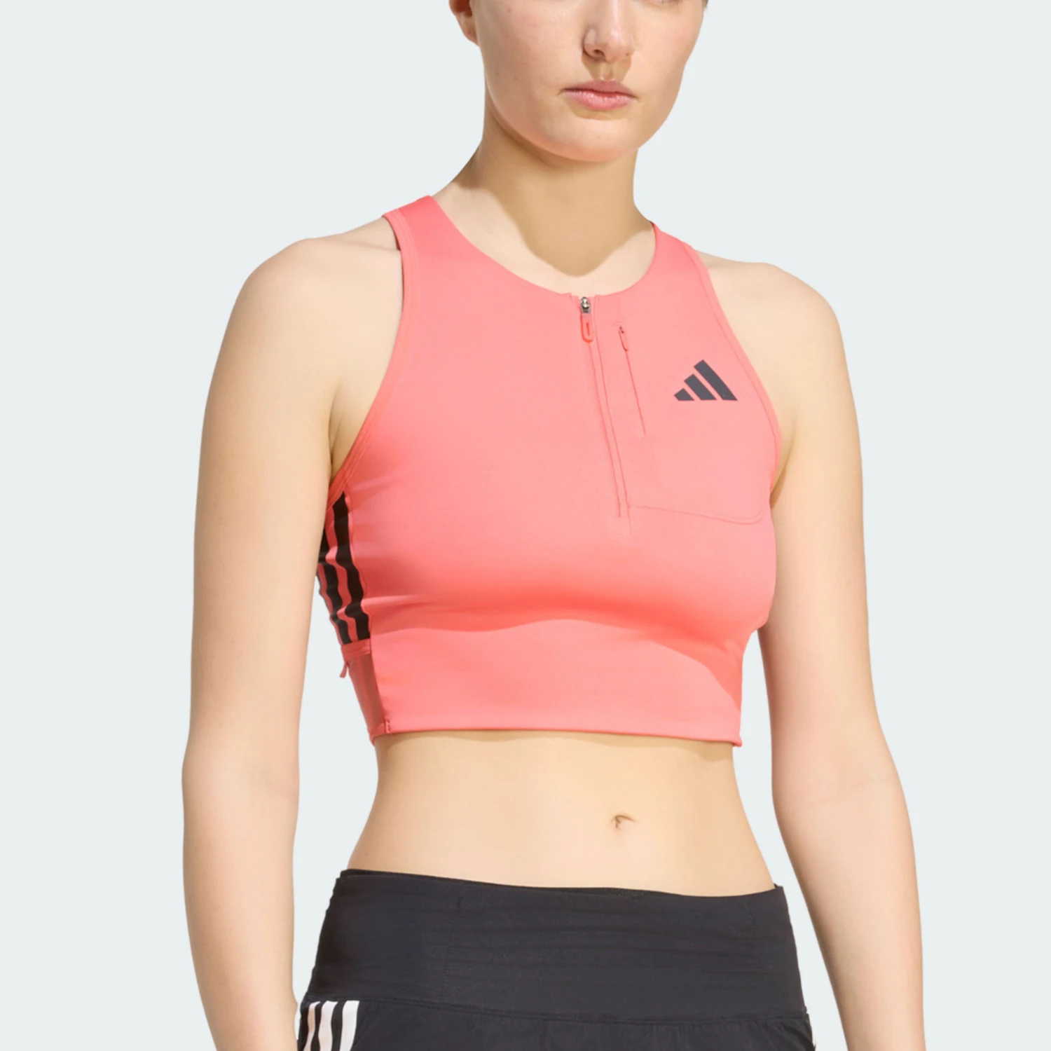 Adidas genuine women's short half zipper running sports vest T-shirt KT4859