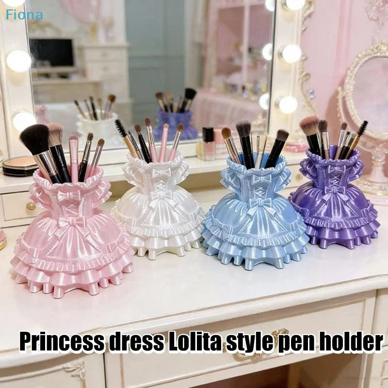 ✔Lolita Princess Dress Makeup Brush Holder,Cute Pen Pencil Organizer Storage Box for Vanity,Desk & Dorm