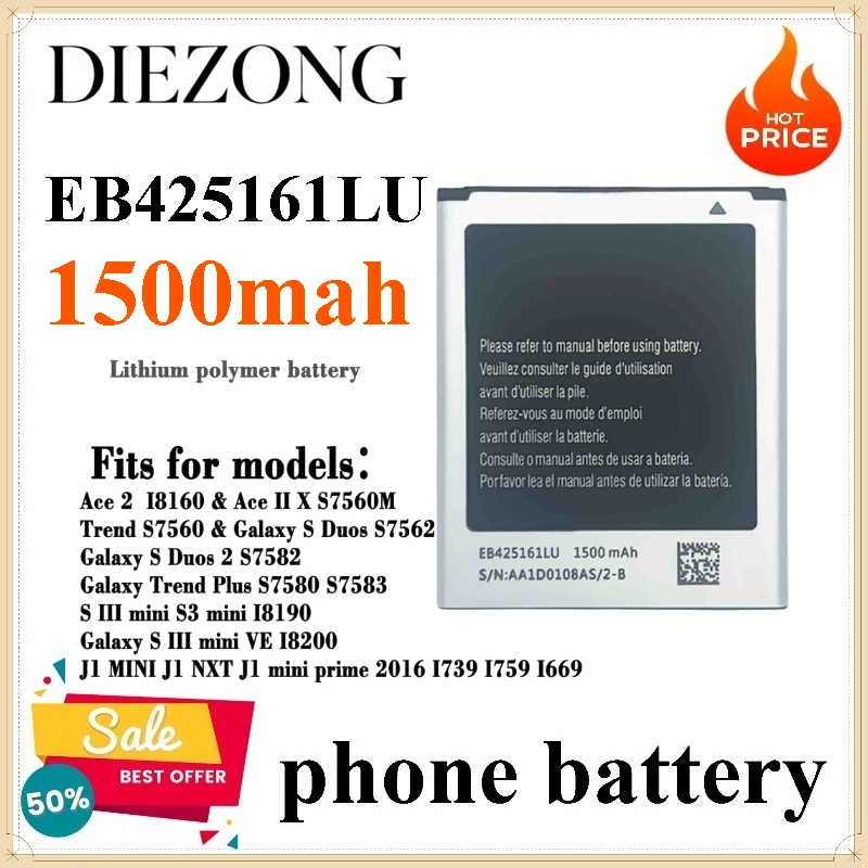 2pcs Brand New  EB425161LU 1500mah Battery for Samsung Galaxy GT-S7583 J1mini Mobile Phone Batteries