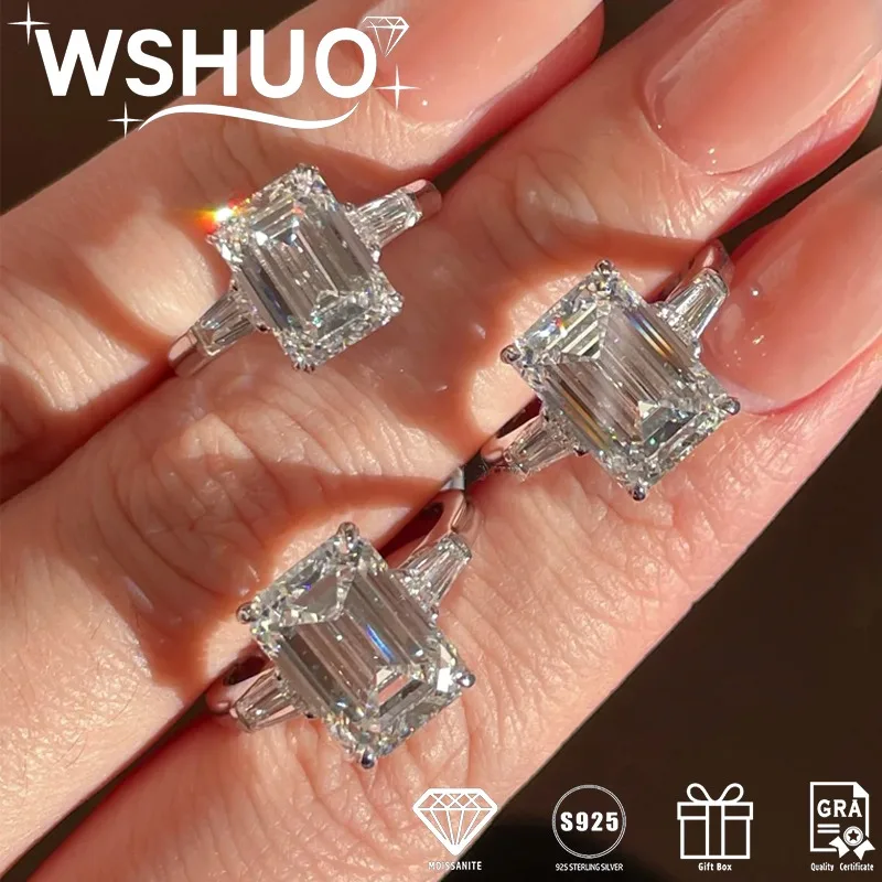 

1/2/3/4Carat Full Moissanite Rings for Women 100% S925 Sliver Emerald Cut Diamond Engagement Rings Fine Jewelry with Certificate