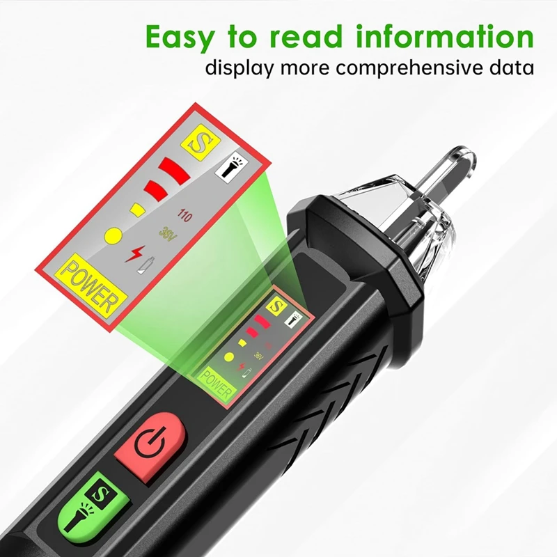 1 PCS Black Voltage Tester With LED Digital Display, Dual Range 12-1000V AC/48-1000V AC, Non-Contact Electrical Tester Pen