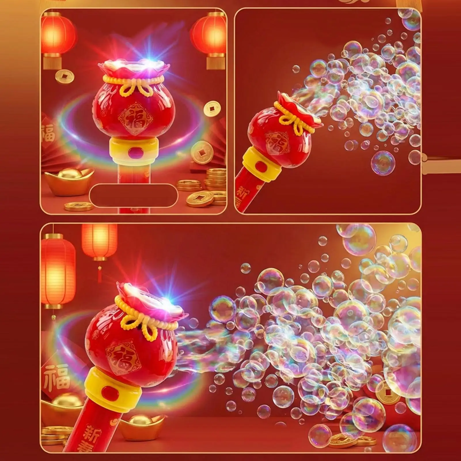 Macchina per Bolle 2026 Anno del Cavallo con Musica e Luci, 1000 Bolle al Minuto, Macchina Automatica per Bolle per Bambini all'Aperto