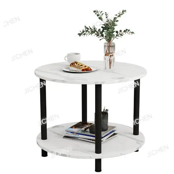 

Round Marble Tea Table Living Room Furniture Wooden Square Deluxe Small Side Wooden Coffee Table with Metal Frame