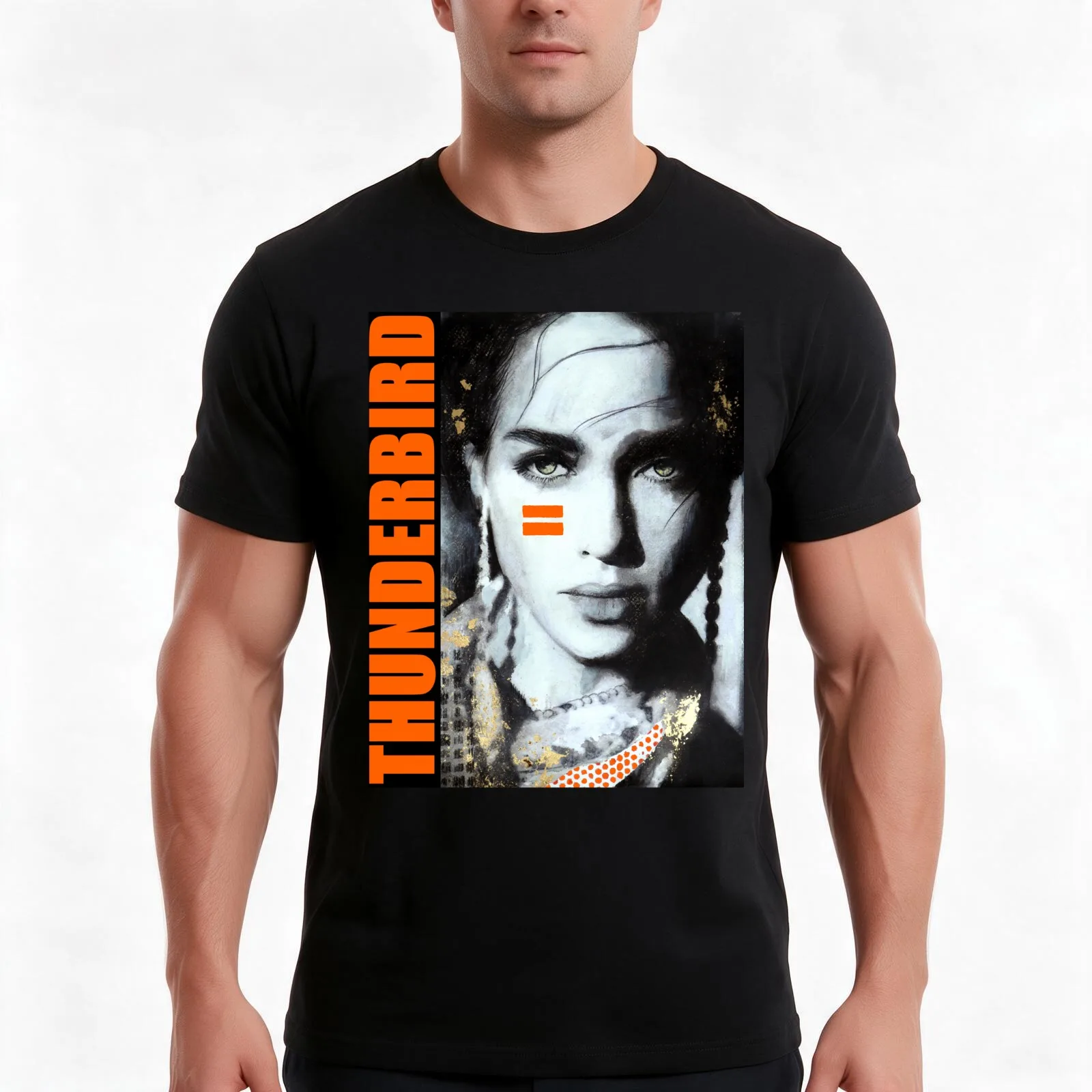 Dakota Thunderbird Tribal Woman Portrait T-Shirt, Summer Casual Cotton Tee, Oversized Streetwear Tops, Vintage Graphic Print