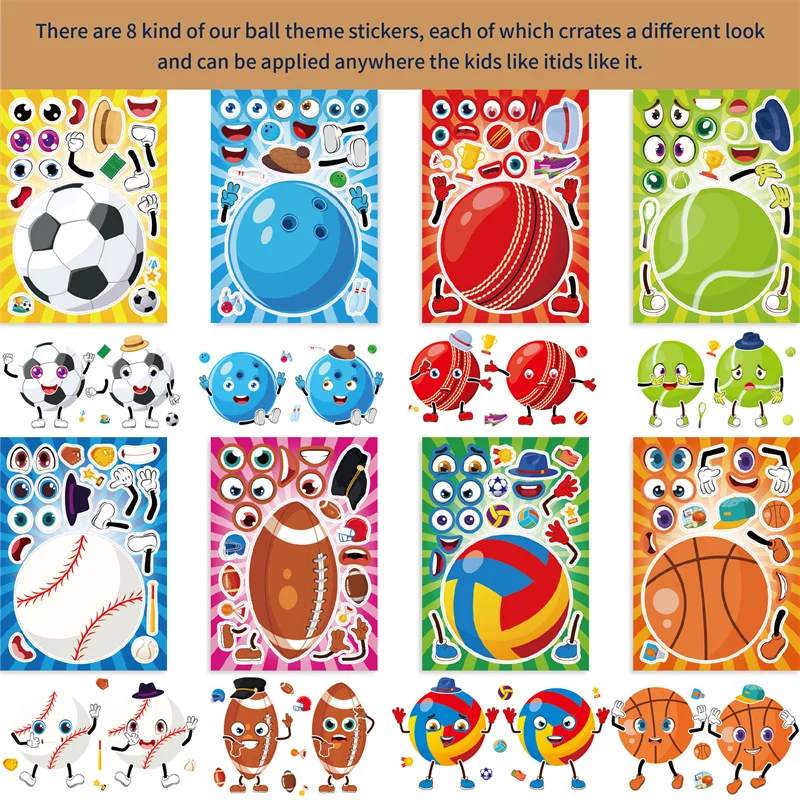 Make A Sport Balls Puzzle Sticker Kids Party Game Toys DIY Football Basketball Soccer Baseball Face Stickers School Reward Craft