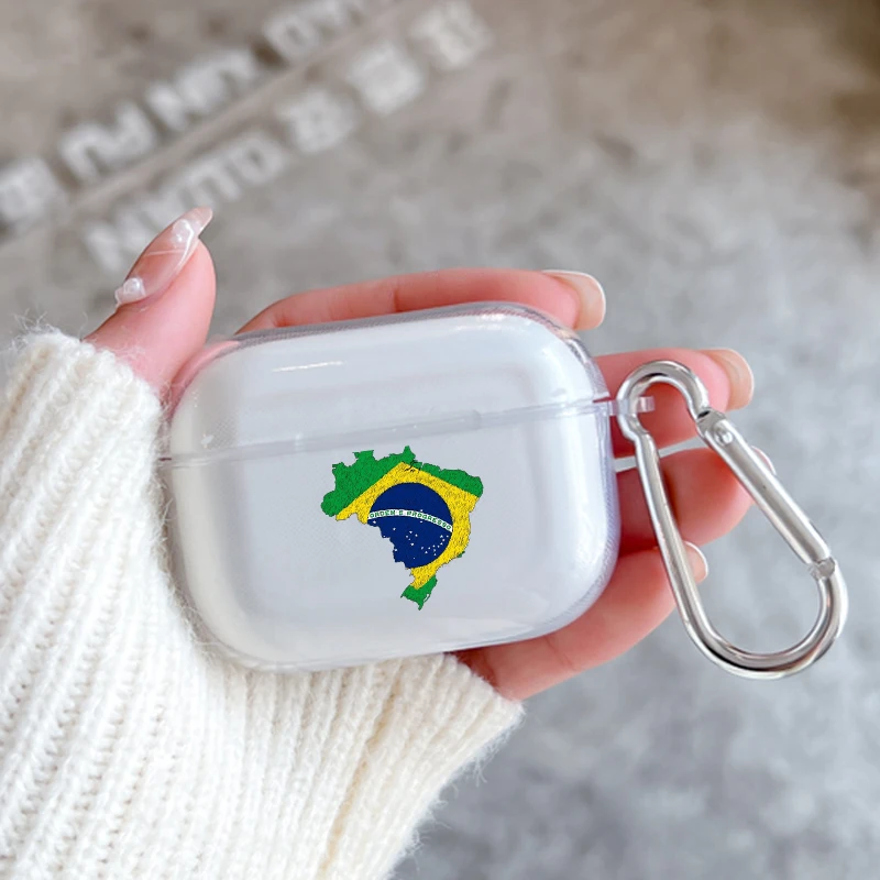 AirPods 1/2ケース,フック付き,ブラジルの国旗,サッカー選手用