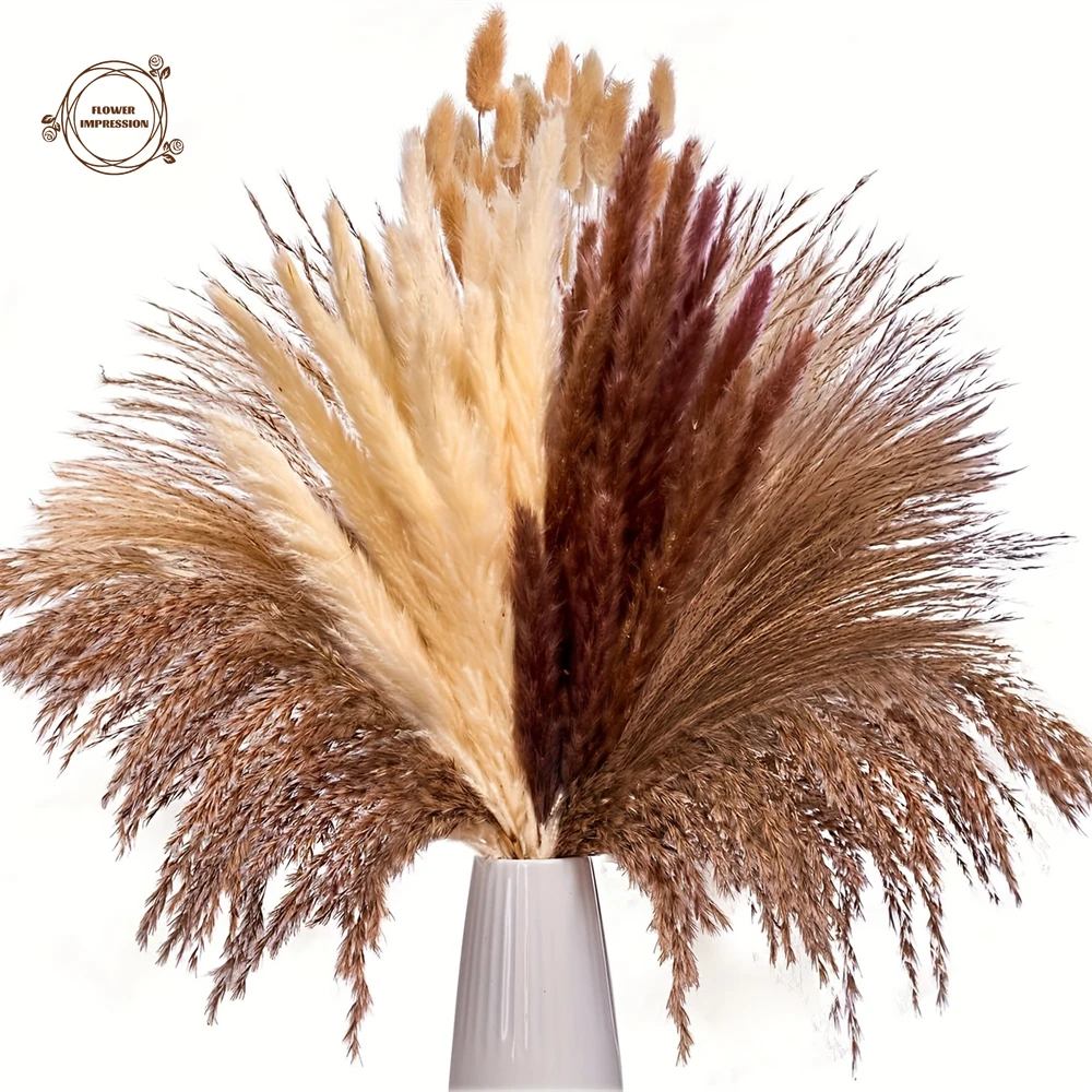 85PCS Dried Pampas Grass Bouquet Room Decortion Items Boho Dried Flower Arrangement Flower Vase Decor Supplies Bunny Tail Grass