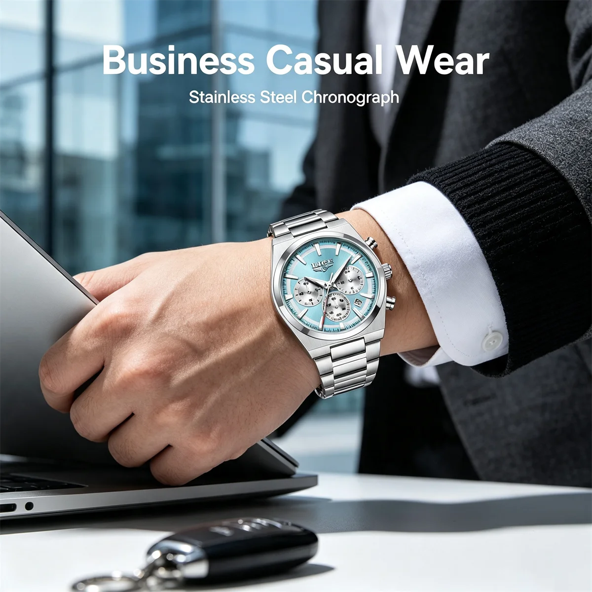 LIGE Fashion Stainless Steel Textured Luminous Dial Watch Outdoor Sports Men's Business Leisure Quartz Watch Waterproof Watch