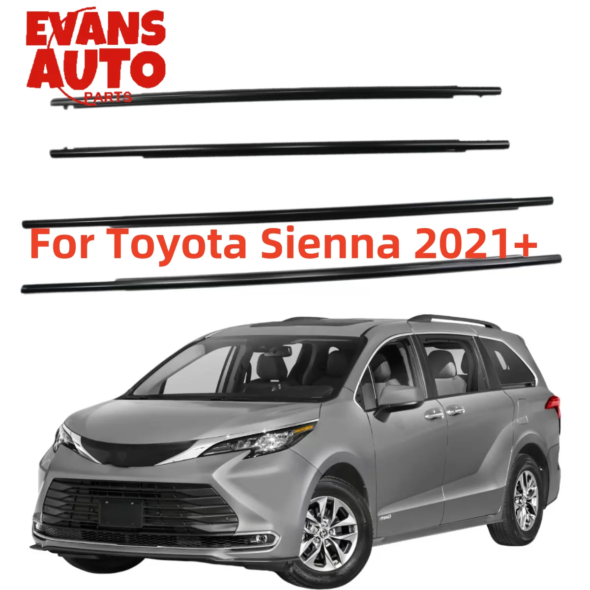 4Pcs Car Window Weatherstrip Black For Toyota Sienna 2021+ 68210-08040 68160-08040 68180-08040 68230-08040