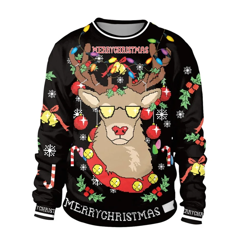 Merry Christmas Elk Graphic Sweatshirts For Men Women 3d Print Animal Pullover Sweatshirts Clothes New In Mens Plus Size Hoody