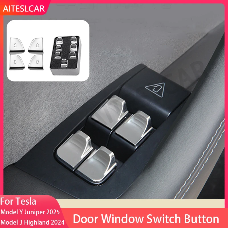 Pegatina para interruptor de ventana para Tesla Model 3 Highland 2024 Y Juniper 2025, manija de puerta, cubierta de botón de elevación abierta, Panel embellecedor ABS para coche nteri