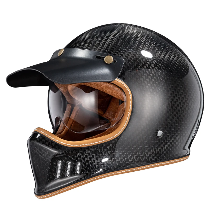Vintage Motorcycle Helmet Certification Motocross Helmet Carbon Fiber Motorbike Protective Helmet