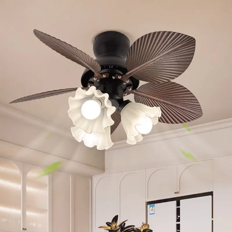 Electric Fan Chandelier French Retro Ceiling Lamp Bedroom Living Room Restaurant Pendant Light High Color Rendering Mood Lights